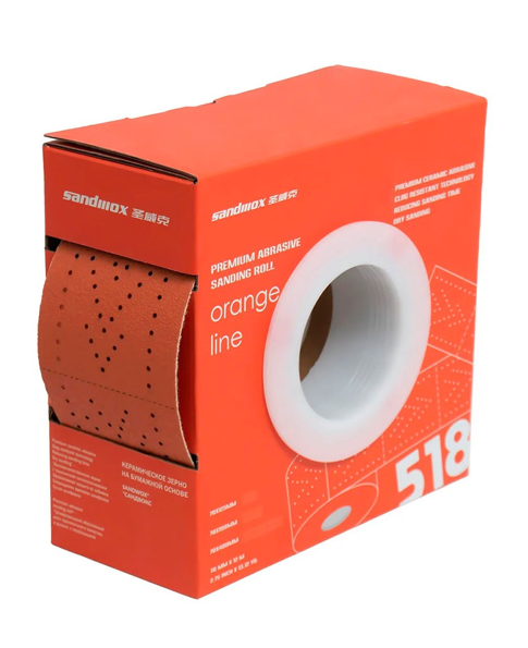 SANDWOX Шлифовальный рулон 518 Orange Ceramic на бумажной основе, перф., керамика, 70мм х 12м, липучка