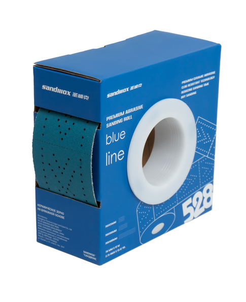 SANDWOX Шлифовальный рулон 528 Blue Ceramic на бумажной основе, перф., керамика, 70мм х 12м, липучка